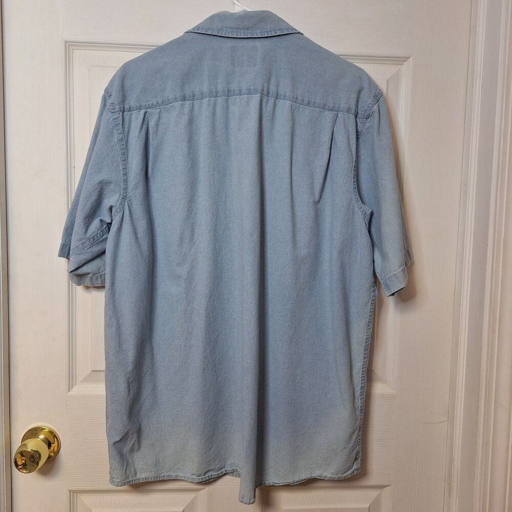 Wrangler Light Blue Chambray Denim Short Sleeved Button Up Shirt Western Size L - Picture 2 of 8